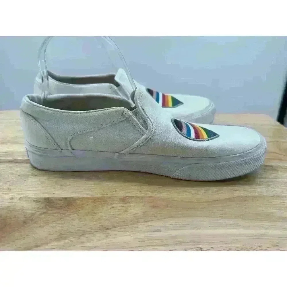 Vans Old School White Slip On Low Top Sneakers w/ Colorful Heart Women's Sz 9.5 - Picture 6 of 9
